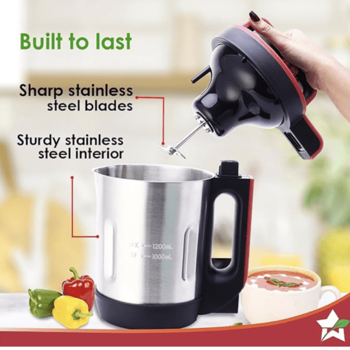 Wonderchef NEO Automatic Soup Maker | 1.0 Litre | 800W Heater | SS Blades & Bowl (Jug) | Soup in just 20 mins | 2 Years Warranty | Red & Black - Image 4